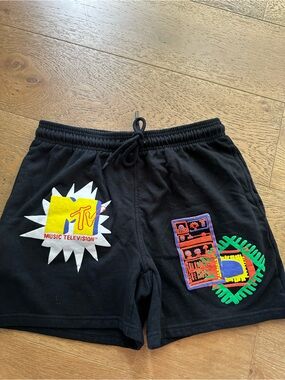 MTV Black Men's Athletic Shorts with Multicolor MTV Logo